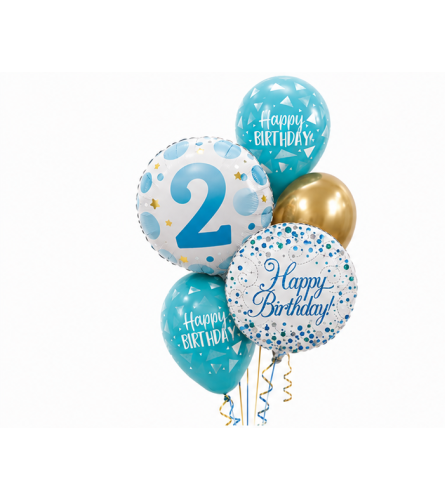 Age 2 Blue Dot Sparkling Fizz Happy Birthday Classic Balloon Bouq. An arrangement by Balloon Bouquets Plus.