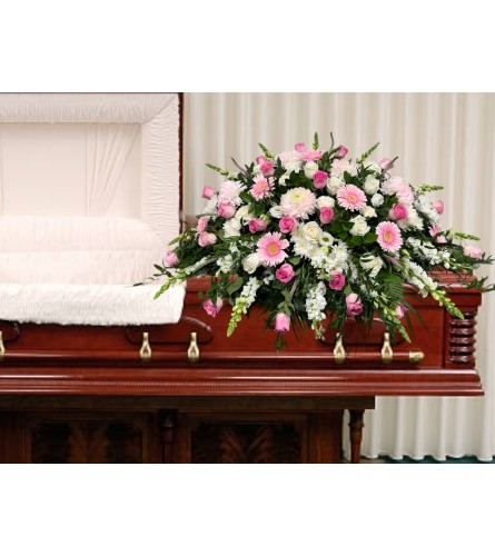Tender Blooms Casket Spray. An arrangement by DMP Flowers and Gifts.
