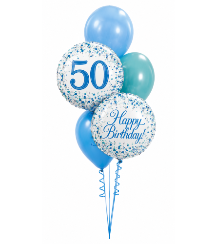 Sparkling Fizz 50th Blue Birthday Classic Balloon Bouquet. An arrangement by Balloon Bouquets Plus.
