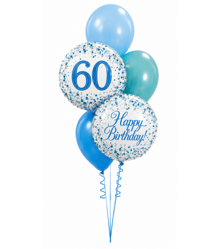 Sparkling Fizz 60th Blue Birthday Classic Balloon Bouquet. An arrangement by Balloon Bouquets Plus.