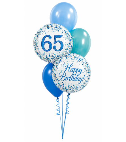 Sparkling Fizz 65th Blue Birthday Classic Balloon Bouquet. An arrangement by Balloon Bouquets Plus.