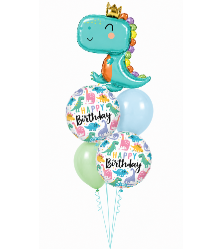 Babysaurus Pastel Dinosaur Birthday Cheerful Balloon Bouquet. An arrangement by Balloon Bouquets Plus.