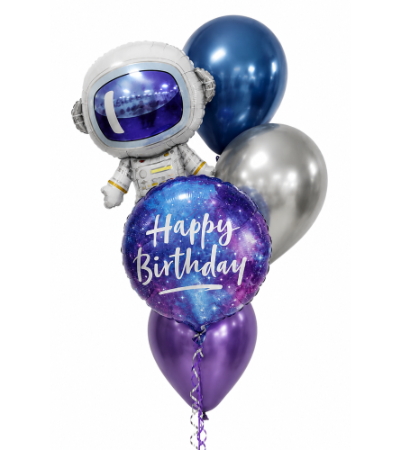 Astronaut Galaxy Birthday Classic Junior Balloon Bouquet. An arrangement by Balloon Bouquets Plus.