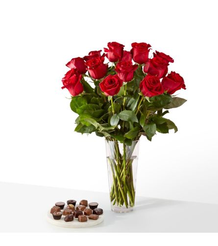 Classic Roses with Box of Chocolates - Deluxe. An arrangement by Deer Valley Florist and Flower Delivery.