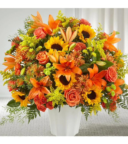 HARVEST SYMPATHY BASKET - Deluxe. An arrangement by J.D. Ballantine's Flowers and Gifts.