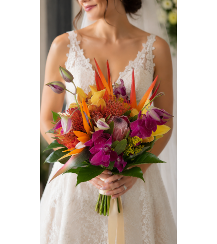 Tropical Radiance Bridal Bouquet. An arrangement by Floral Lady Design Studio LLC.
