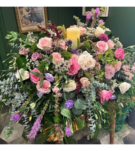 Blushing Garden Casket Spray - Deluxe. An arrangement by New Britain Flower Shop.