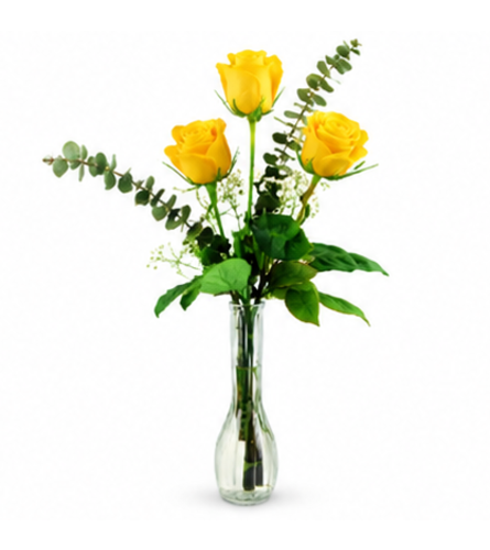 Three Yellow Roses. An arrangement by Balloon Bouquets Plus.