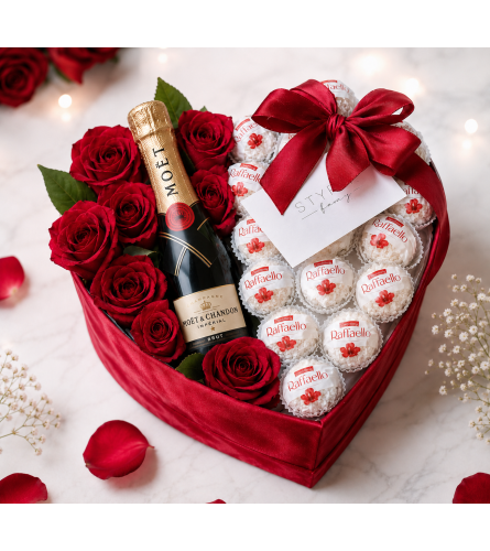 Luxury Heart-Shaped Valentine Gift Box. An arrangement by Floral Lady Design Studio LLC.