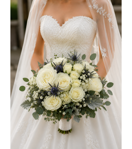 Blue Thistle Bridal. An arrangement by Floral Lady Design Studio LLC.