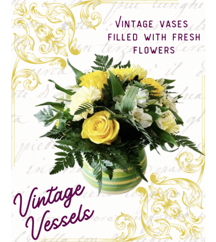 Vintage Vessels. An arrangement by Osborne Florist.
