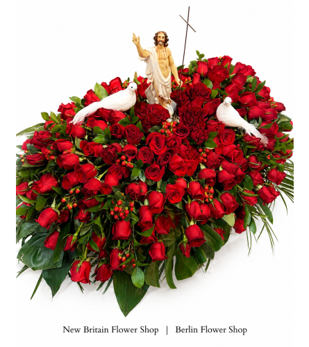 Heartfelt Rose Tribute Double Casket Spray - Deluxe. An arrangement by New Britain Flower Shop.