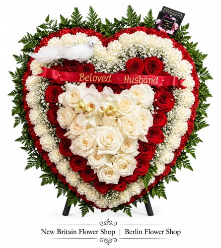 Eternal Love Heart Wreath - Deluxe. An arrangement by New Britain Flower Shop.