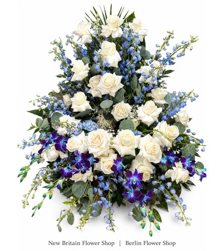 Tranquil Blue Cremation Ring. An arrangement by Berlin Flower Shop.