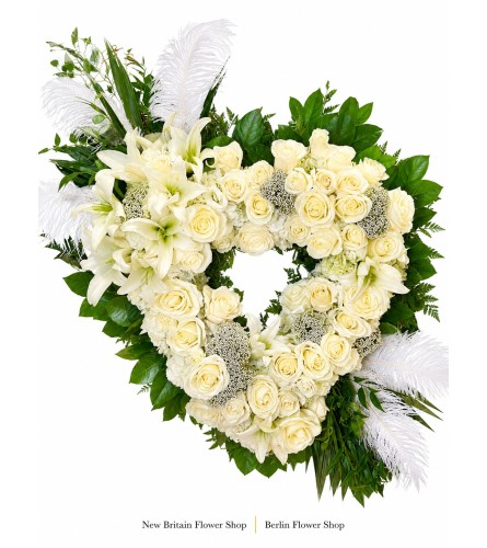 Forever in Our Hearts Floral Wreath - Deluxe. An arrangement by New Britain Flower Shop.