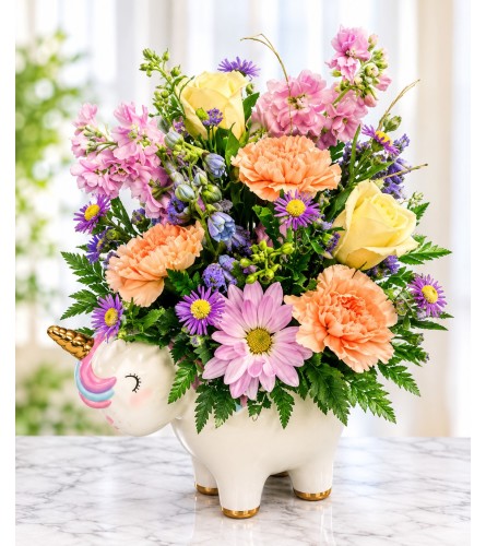 Enchanting Magical Unicorn. An arrangement by Fink Flowers Gifts and Flower Delivery.