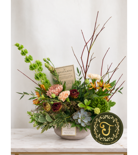 Ground and Root™ – Vase Arrangement. An arrangement by Lori's Hearts and Flowers.