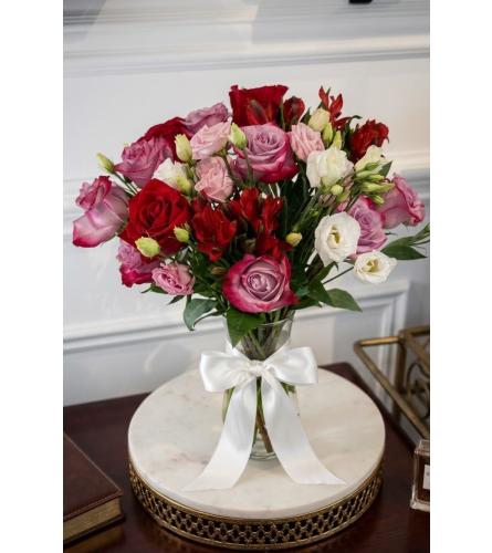 Blush and Burgundy Elegance. An arrangement by Queens Flowers.