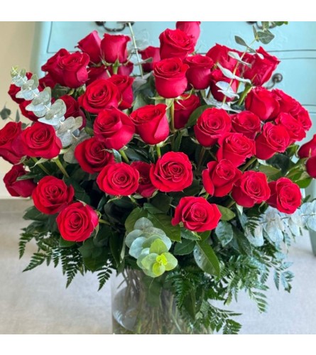 6 Dozen Roses arranged - Deluxe. An arrangement by Belmar Flower Shop Inc..