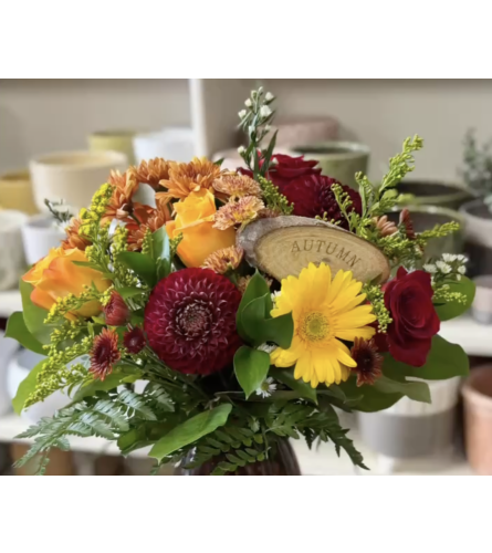 Fall Designer's Choice In a Vase - Deluxe. An arrangement by Napanee Blooms.