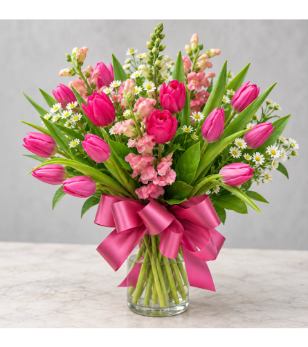 PINK TULIP JOY - Deluxe. An arrangement by EverBlooming Luxe Designs.