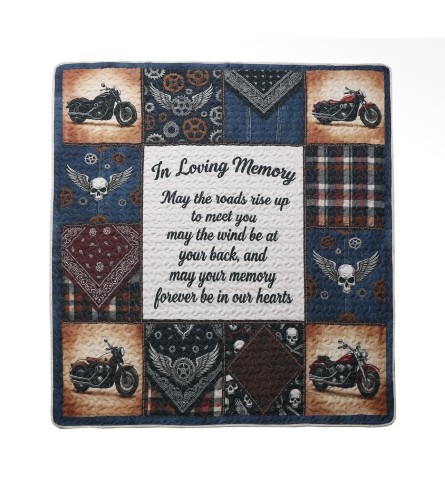 Biker's Prayer Quilted Memorial 50x60 Throw Blanket. An arrangement by Flowers by Neil.