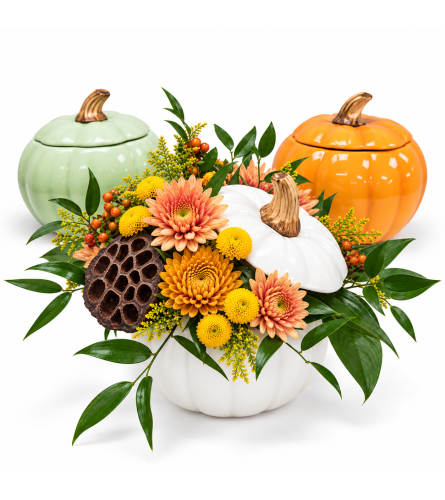 Pumpkin Spice Blossoms. An arrangement by Balloon Bouquets Plus.