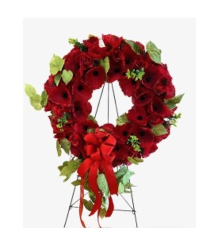 Everlasting Red Poppy and Cardinal Wreath. An arrangement by In Bloom.