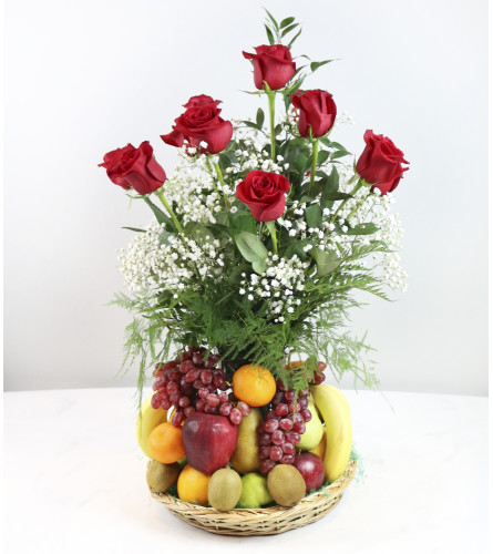 Fresh Fruit with Roses Basket 