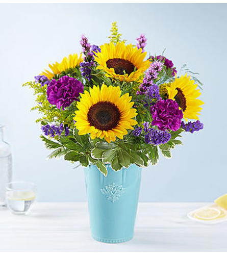 Golden Sunflowers™ in Rustic Charm Vase