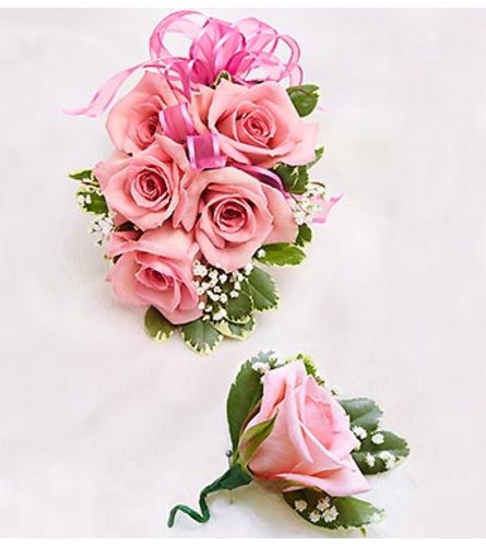 Pink Rose Corsage & Boutonniere