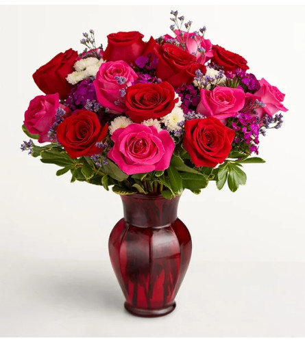 Key To My Heart in Red Vase XL. An arrangement by Sicola's Florist.