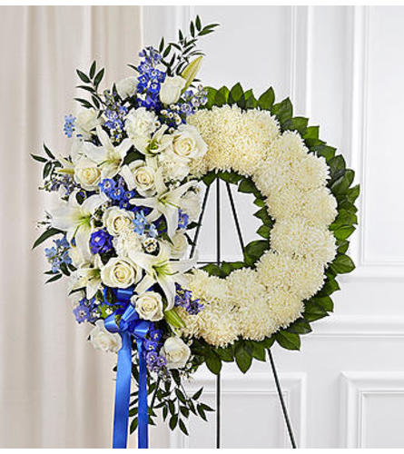 Serene Blessings Blue & White Standing Wreath