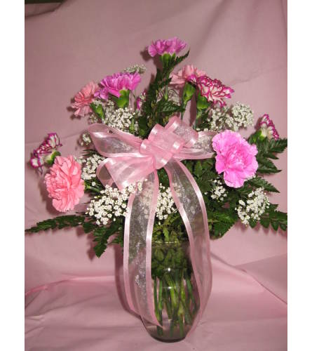 Dozen Carnations Arranged in Vase (Pink)