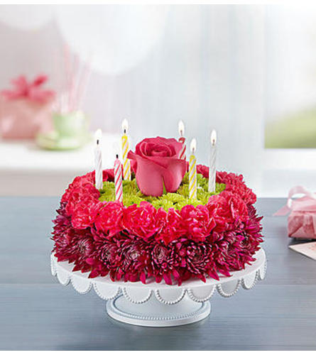 Birthday Wishes Flower Cake™ Purple - Standard. An arrangement by Susana's Flowers.