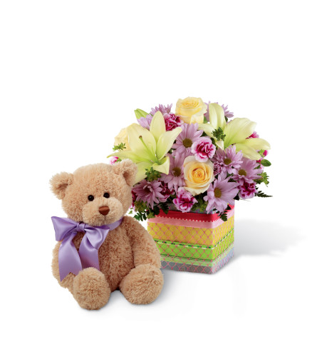 The FTD® Welcome™ Bear Bouquet - Standard. An arrangement by Grower Direct Acadia.