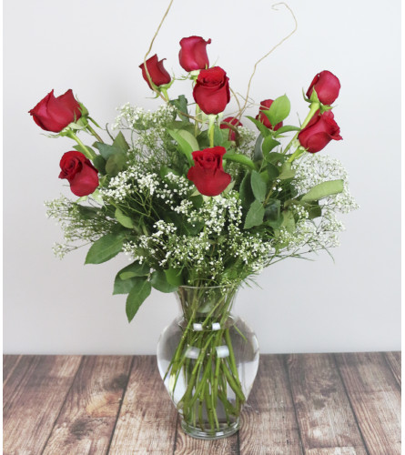 Rudy's Classic Red Rose Arrangement with Baby's Breath