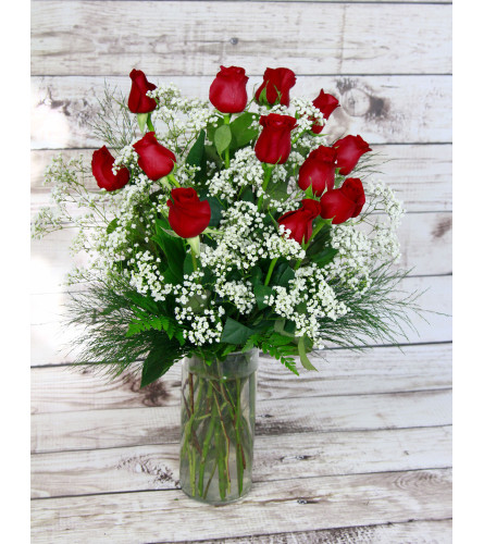 Red Roses with Baby's Breath