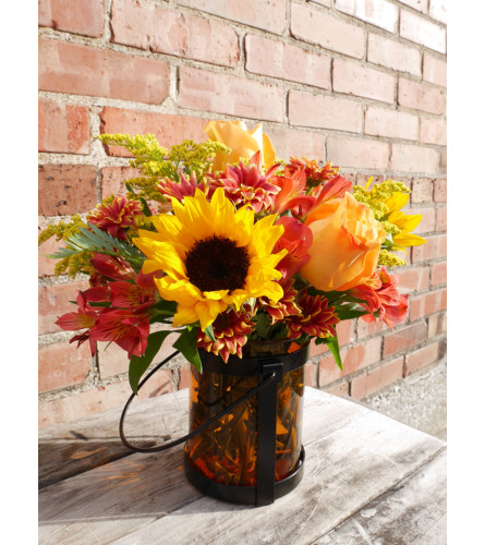 Give Thanks Lantern Bouquet. An arrangement by Metcalfe Florist and Pleasant View Greenhouses.