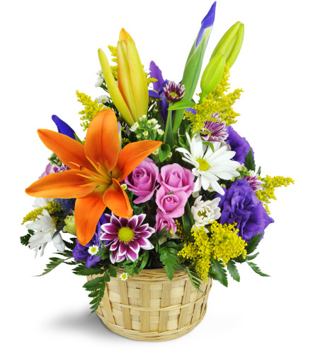 Basket of Flowers - Purple & Yellow