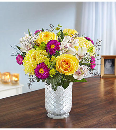 Beaming Sunshine in White Mosaic Vase