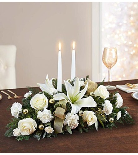 White and Gold Holiday Centerpiece