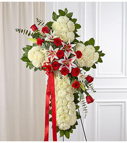 Red Rose and Lily Standing Cross