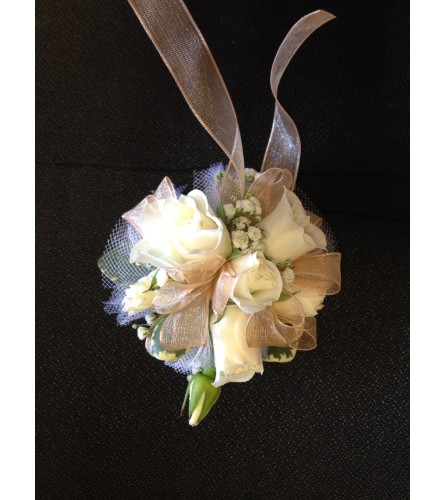 white mini rose corsage