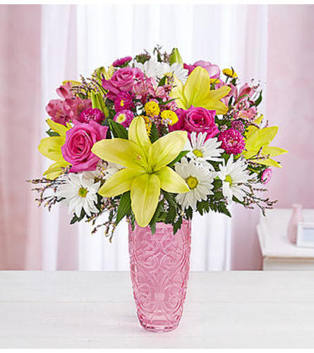 Fresh Meadow Bouquet™ in a Pink Vase