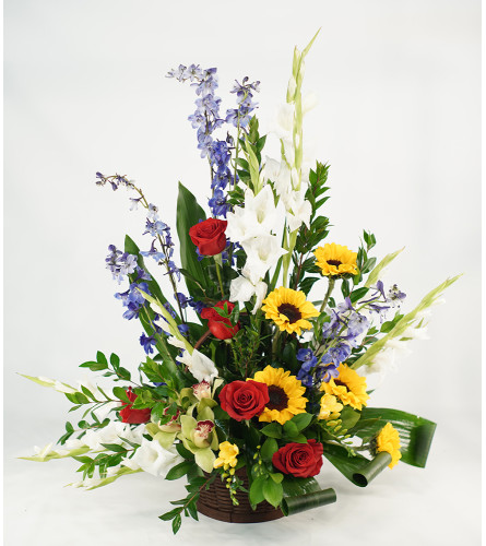 Colorful Abundance Basket with Sunflowers