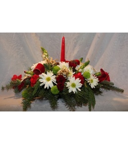 Christmas Traditions Table Centerpiece. An arrangement by Vaillant Florist.