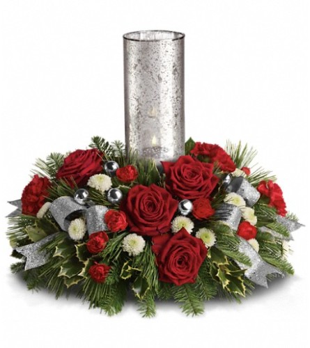 Teleflora's Snow-Kissed Roses Centerpiece