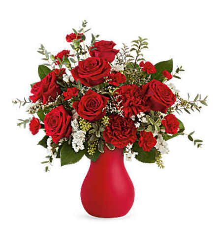 The Teleflora's Scarlet Wishes Bouquet - Deluxe. An arrangement by Marivel's Florist and Gifts.
