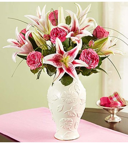 Garden Rose and Lily Bouquet in Lenox®